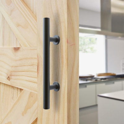 Ensemble de poignée de porte de grange à deux côtés en acier au carbone noir pour portails et remises