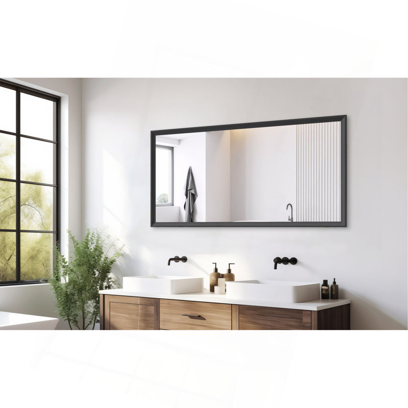 Miroir mural de salle de bain rectangulaire surdimensionné avec cadre, 60 po x 30 po, Noir
