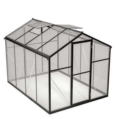 6X8 FT Greenhouse For Outdoors, Polycarbonate Greenhouse With Quick Setup Structure And Roof Vent, Aluminum Large Walk-In Greenhouse For Outside Garden Backyard, Black