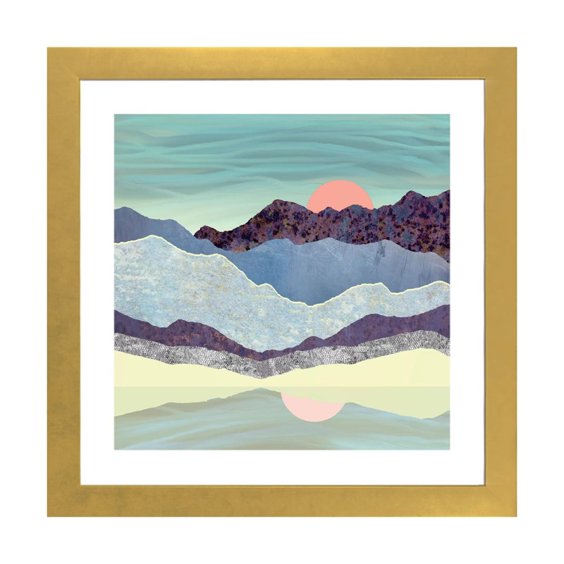 Summer Dawn - impression d'art graphique, H 16 po x l 16 po x P 1 po, Papier encadré doré, Blanc