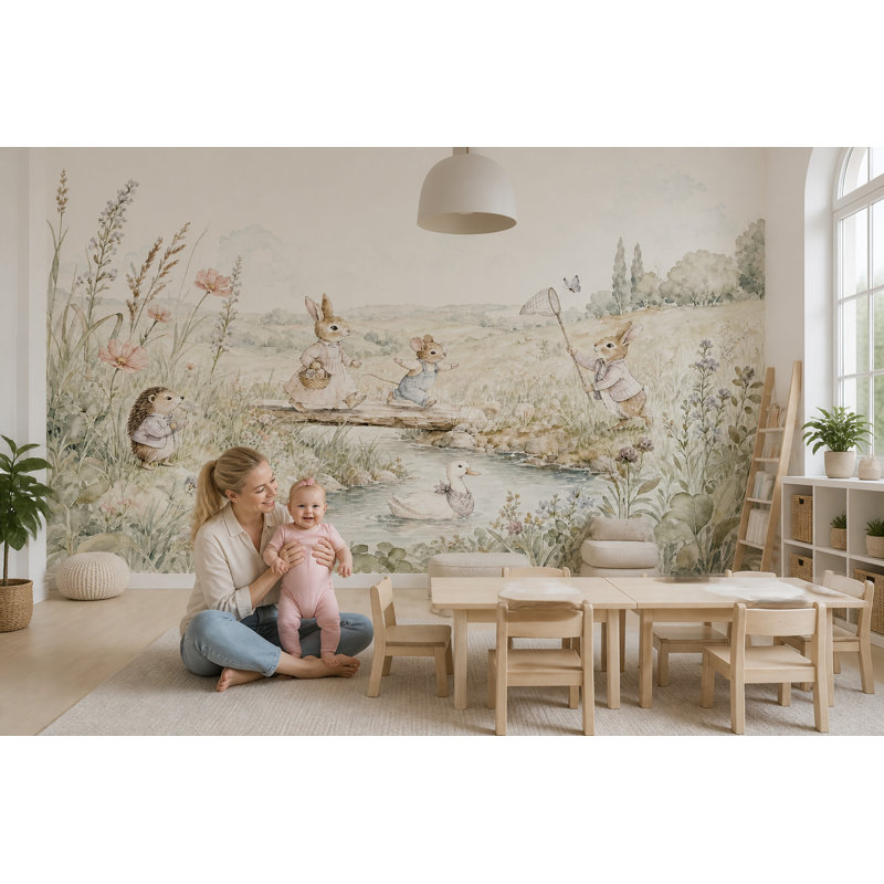 Papier peint lapin Woodland, 120 po x 96 po, Peler et coller