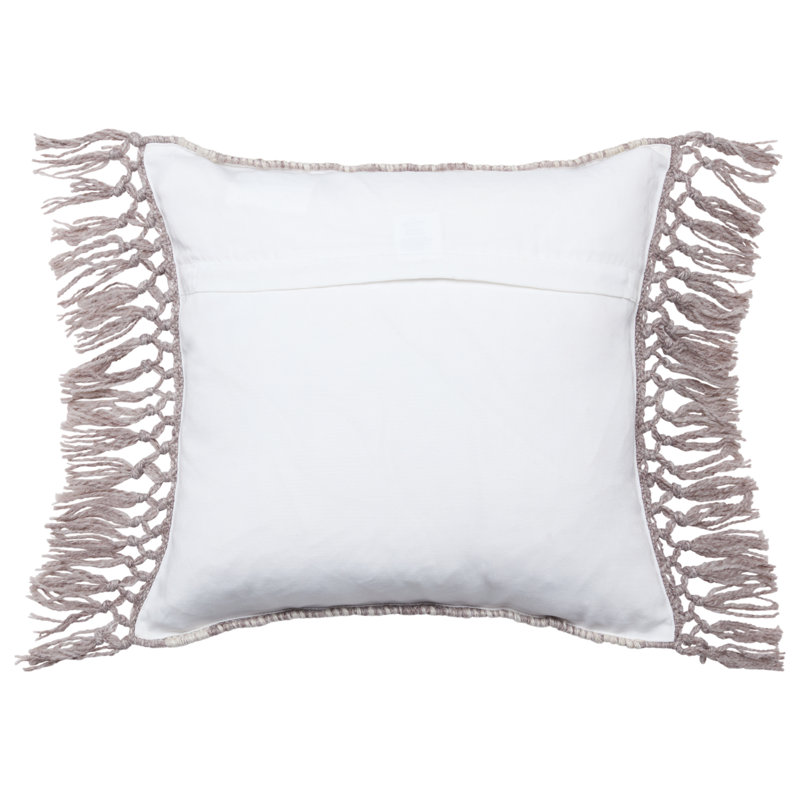 Taupe Geometric Woven Indoor/Outdoor Throw Pillow with Tassels