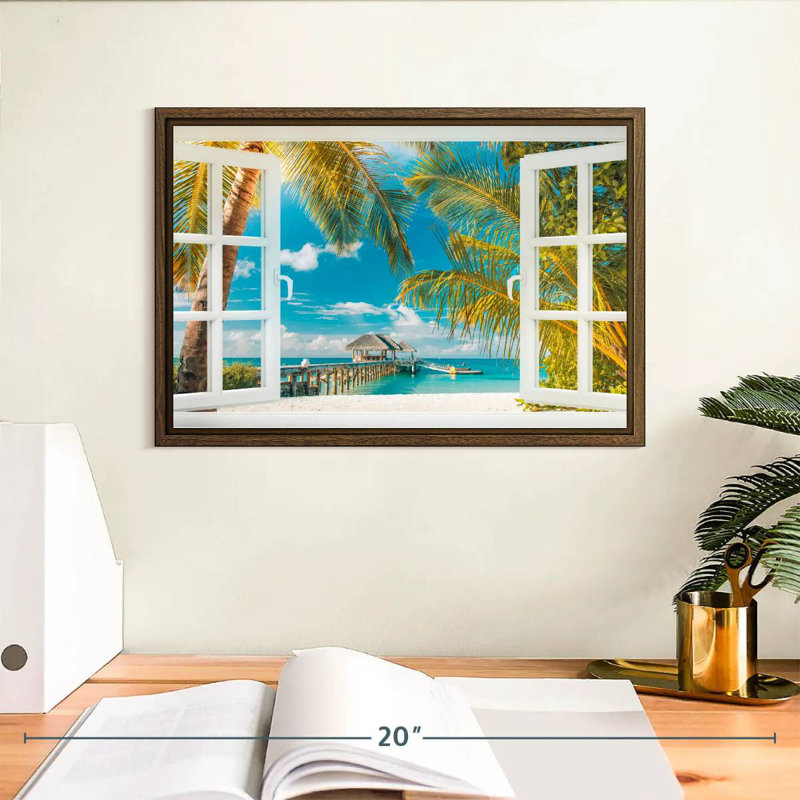 Faux scène de fenêtre, 13 po x 9 po, Cadre flottant noyer