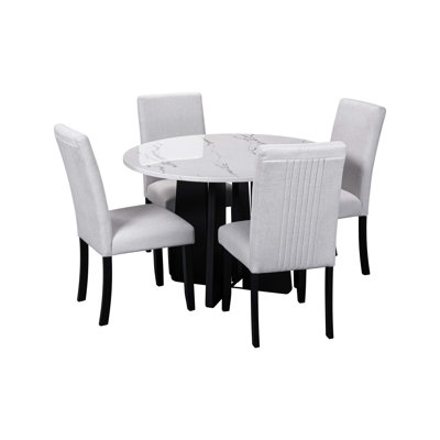 Ensemble de 4 chaises de salle à manger rembourrées modernes en tissu avec pieds en bois massif et sièges rembourrés, idéales pour les cuisines élégantes