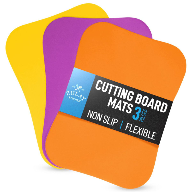 Zulay Kitchen Extra Thick Flexible Plastic Cutting Board Mats, Orange/Purple/Yellow