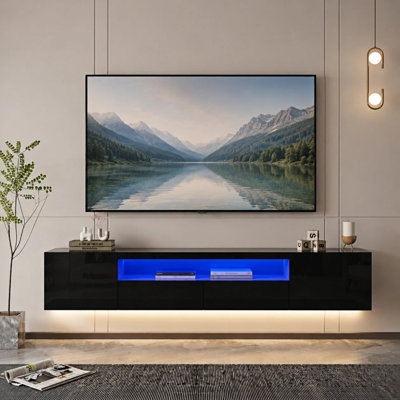 Agnon High Gloss TV Stand with Led Lights, Wall-mounted TV Cabinet up to 75"