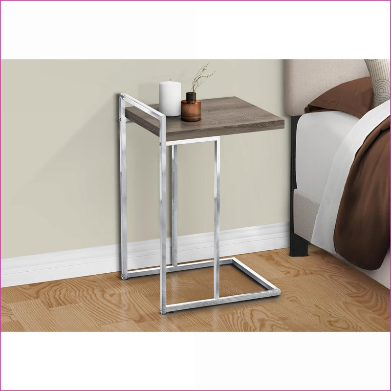 Table basse en forme de C compacte en stratifié brun Chrome métallique, facile à déplacer pour le salon / la chambre à coucher