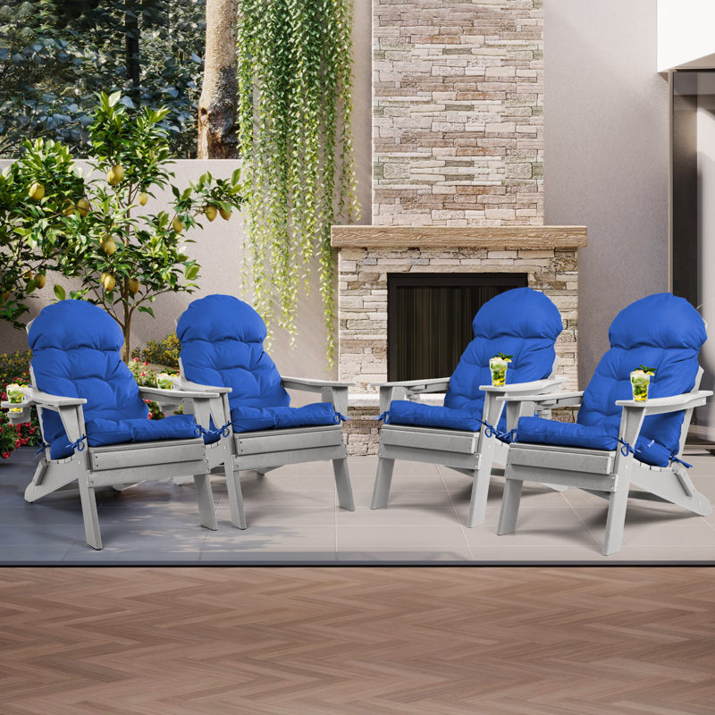Outdoor Adirondack Chair Seat And Back Cushion, Polyester, Navy, Set of 4