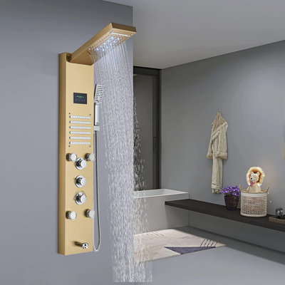 Panneau de douche à DEL avec système de jets de corps pour la pluie et la chute d'eau en acier inoxydable