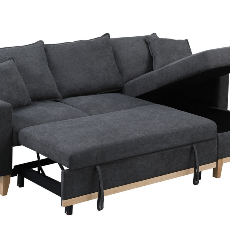 84.25" Dark Gray Woven Reversible Sleeper Sectional Sofa With Storage Chaise