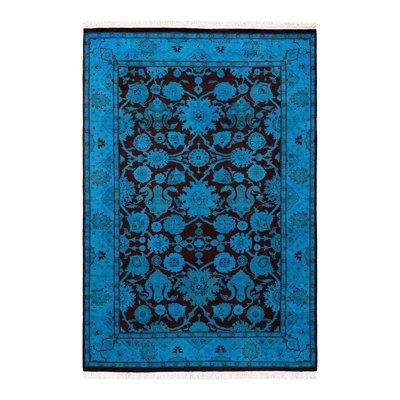 Tapis bleu noué à la main de conception unique Chimel