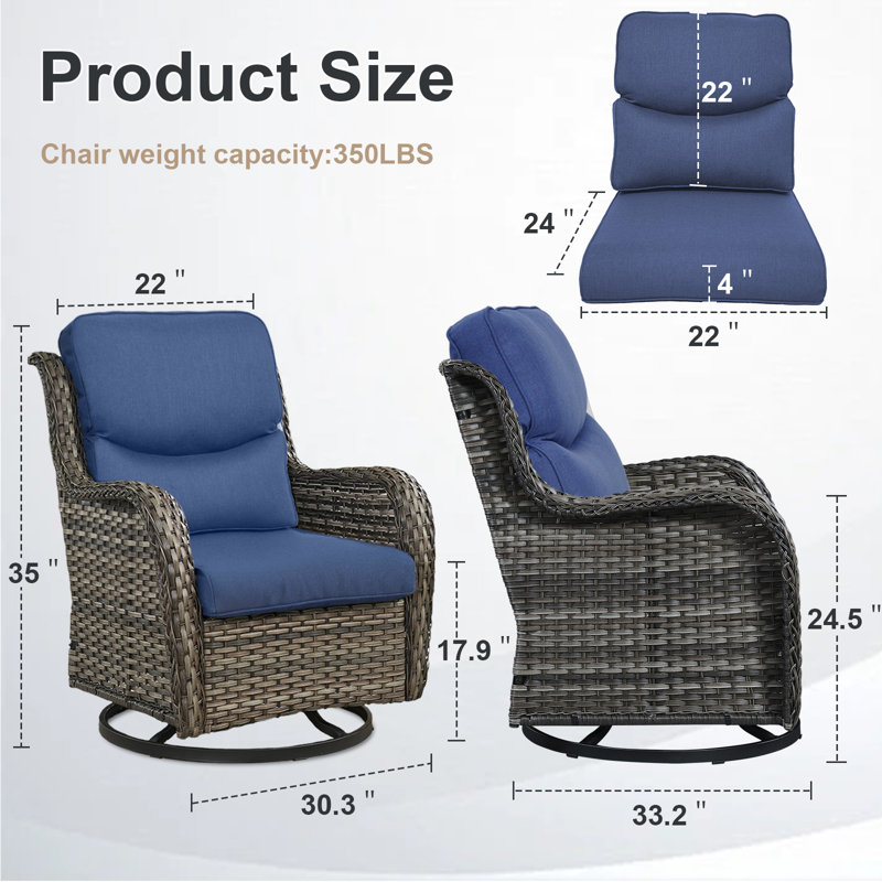 Koba 6-Piece Outdoor Conversation Set – Patio Swivel Glider Chairs with Side Tables & Cushions, Gray, Blue