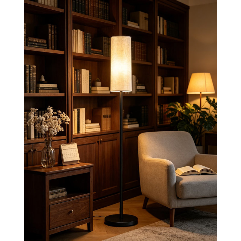 Ensemble de 2 lampes sur pied avec interrupteur au pied, lampe sur pied moderne pour salon, chambre à coucher, bureau, design minimaliste, base E26, abat-jour en lin, noir et beige