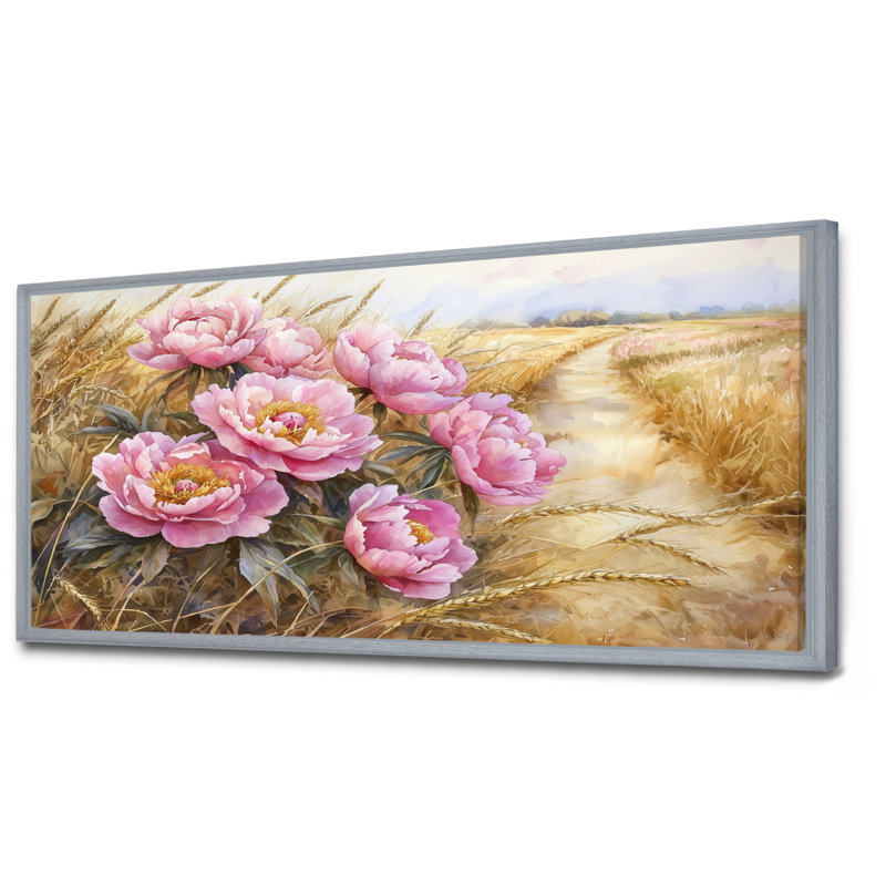 Pivoines le long de la route de campagne III - Décoration murale pivoines, H 28 po x l 60 po, Impression encadrée flottante