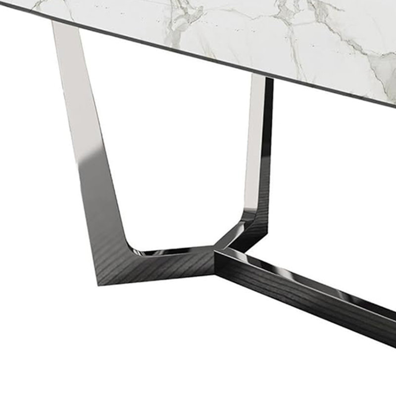 Rectangular Dining Table With Metal Trestle Legs, Silver