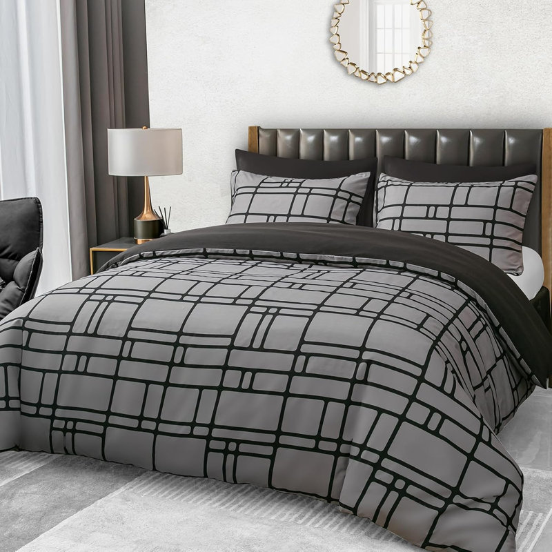 Ultra Soft Microfiber Duvet Cover Set Hypoallergenic Reversible Bedding with Secure Zipper Closure, Grey