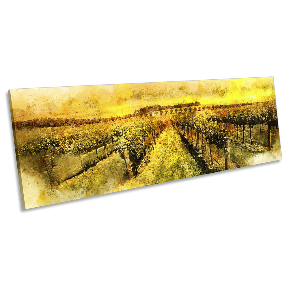 Countryside Farm Field Sunset Panoramic - Wrapped Canvas Painting