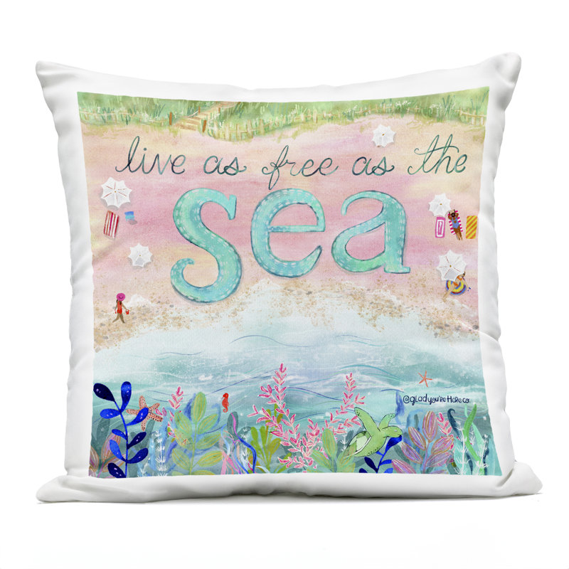 Conception de coussin d'extérieur imprimé «Live Free As The Sea» par Glad You Here Co.