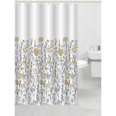 Polyester Shower Curtain W/ Metal Hooks-Floral
