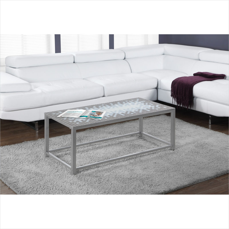 Table basse de salon avec plateau en mosaïque bleue et base en métal gris - 42 pouces rectangulaire