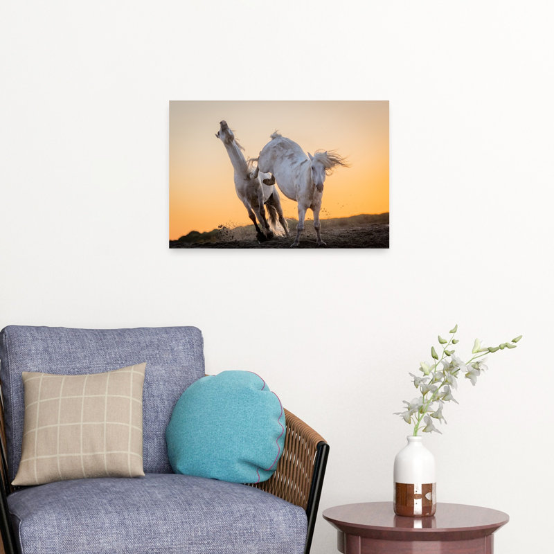 Wild Horses Golden Hour Dramatic Contemporary Horse Nature Sunset Wall Art Print 1 Piece Wrapped Canvas Wall Art