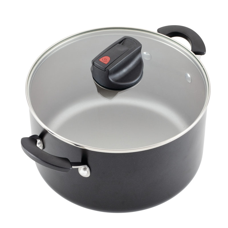 Farberware 6 Quart Black Aluminum Nonstick Stockpot with Glass Lid