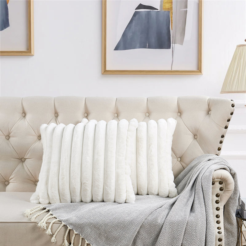 Striped Square Cushion Cover, Ivory