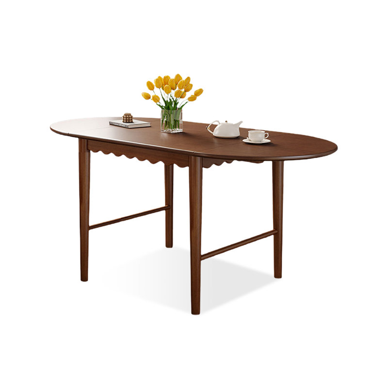 Retro Nut-Brown Oval Solid Wood Dining Table