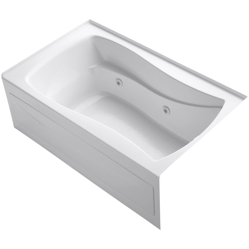 Mariposa 60" x 36" Drop In Whirlpool Bathtub, White, Right