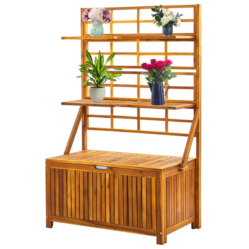 Dakota Fields Adalye 99cm W 240L Water Resistant Acacia Solid Wood Deck Box, Brown