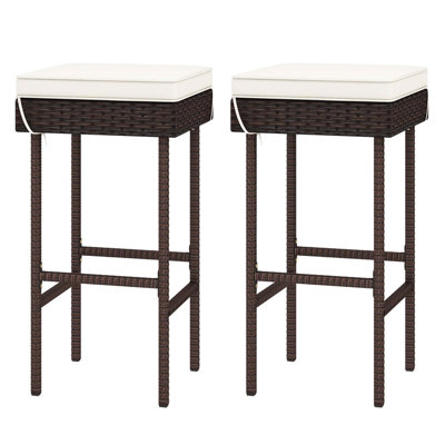 Rattan Barstools Patio Wicker Bar Height Chairs w/ Footrest