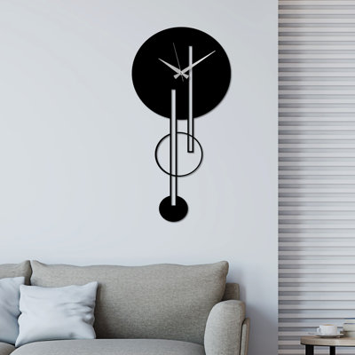 Horloge murale élégante en métal, noir, 24,4 po x 12,6 po | 100% métal, épaisseur: 0,06 pouce | Mécanisme silencieux, suspension murale facile | Parfait pour la décoration de maison et de bureau, conception moderne, poids léger de 1,6 lb