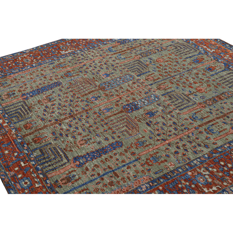 Burano Hand Knotted Wool Floral Area Rug, Rectangle 5' x 8'