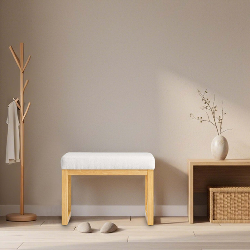 Modern Upholstered Shoe-Changing Bench, Solid Wood Frame, Soft Seat, Compact Entryway Stool for Foyer and Hallway, Beige