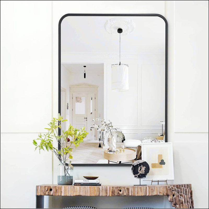 Miroir de salle de bain rectangulaire élégant et fonctionnel pour mur, Noir, 30 po x 22 po