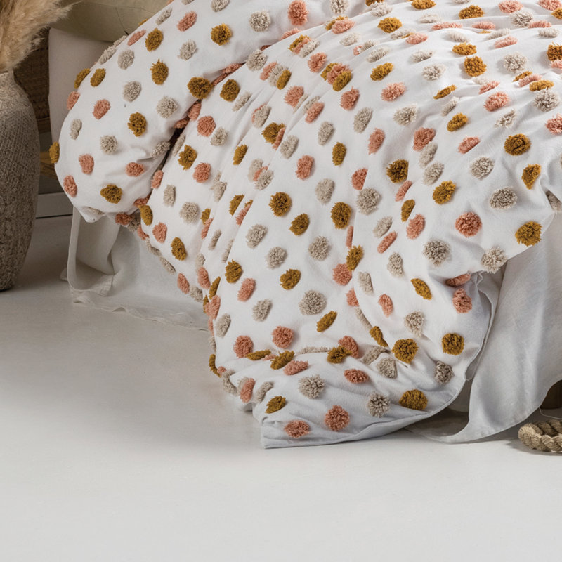 Linen House Haze Cotton Dots Duvet Cover Set with Pillowcases, King Duvet Cover + 2 Standard Pillowcases, Pink/Sand