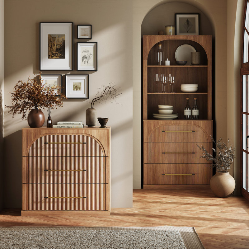 72" Tall Modern Bookshelf with 3 Drawers, Camel
