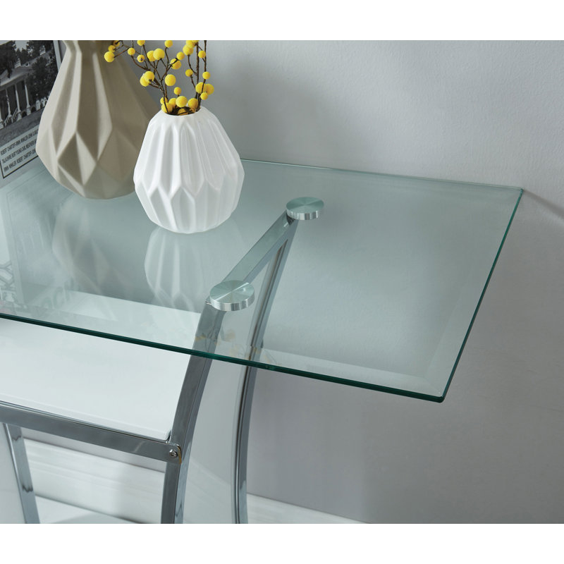 48'' Glass Top Console Table, Glossy White