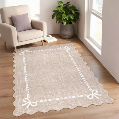 Tapis moderne à motif papillon et fleurs, 120 x 180 cm, couleur camel, pliable, lavable, en velours perlé avec envers antidérapant en TPR, surface douce et dense, idéal pour le salon, la chambre, la salle à manger et la décoration intérieure.