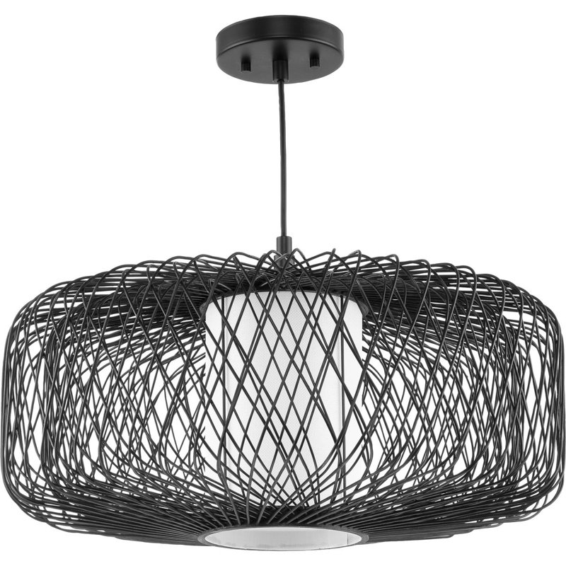 Andric 1 - Light Drum Pendant, Black Rattan, 15" H x 22" W x 22" D
