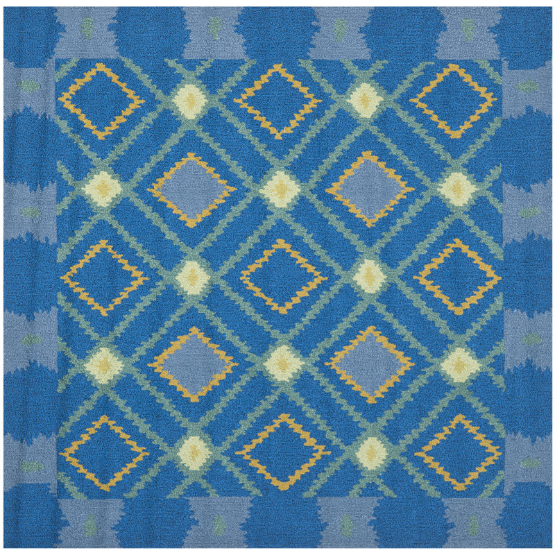 Tapis bleu crocheté à la main Bowden, Carré 6 pi