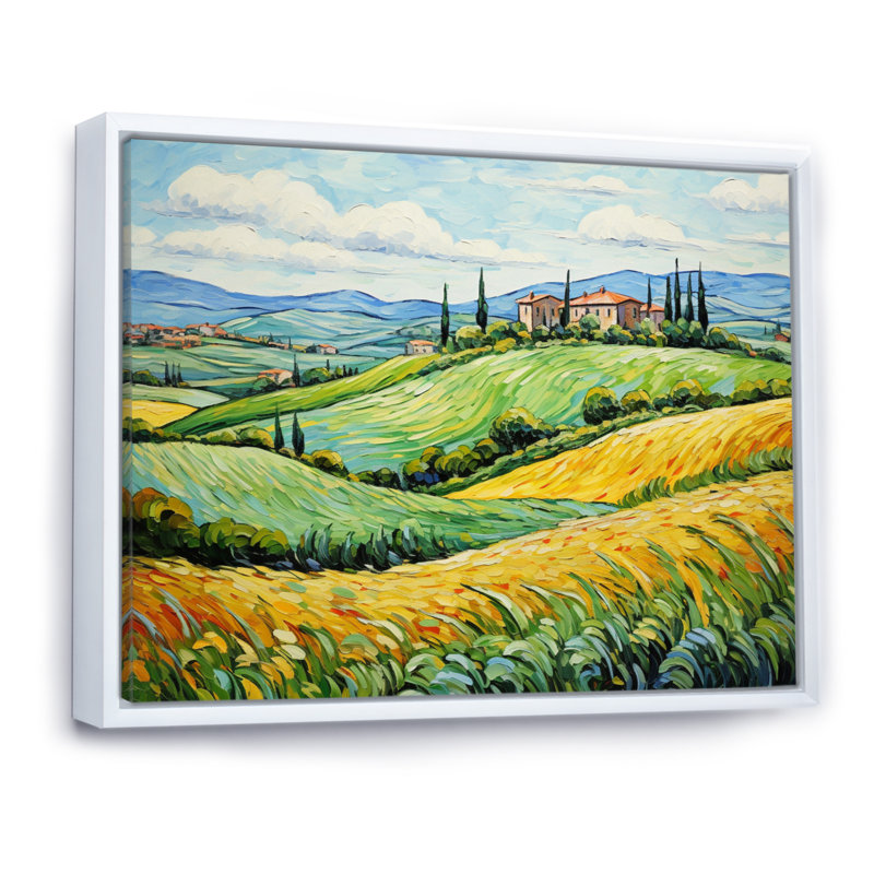 Vangogh Rolling Hills III - Vangogh, reproduction d'art sur toile, H 16 po x l 32 po x P 1 po, Cadre flottant blanc