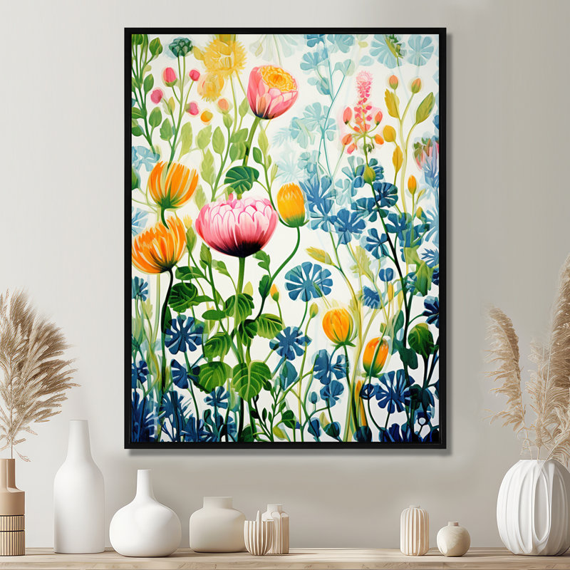 Vibrant pivoines dans la prairie - pivoine, art mural, Cadre flottant noir, bois massif, H 40 po x l 30 po