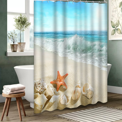 Rideau de douche Splashing Waves Beach Summer Seashells avec 12 crochets