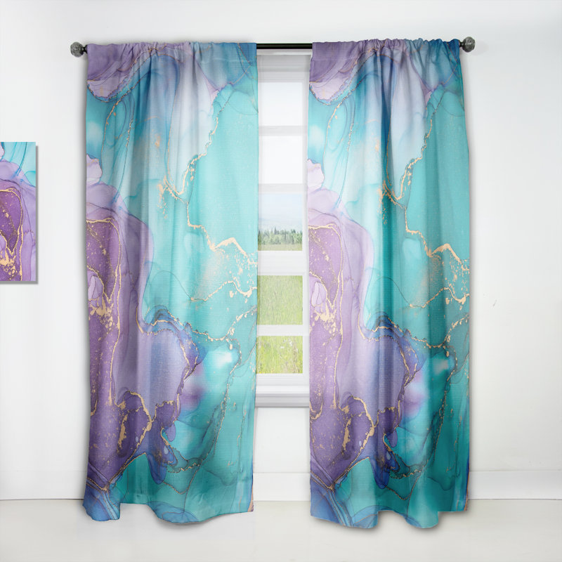 Turquoise et mauve liquide Art I - rideau abstrait - velours obscurcissant - 1 panneau, L 52 po x L 84 po