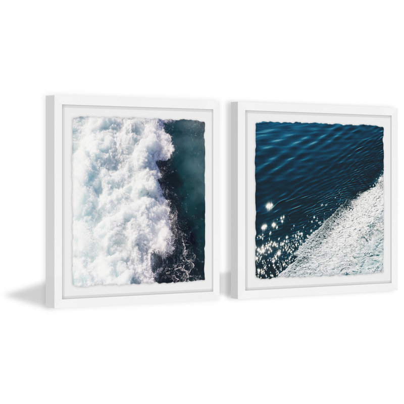 «Midnight Blue Wave II Diptych» par Ingrid Beddoes - ensemble de 2 reproductions de photos sur papier encadrées