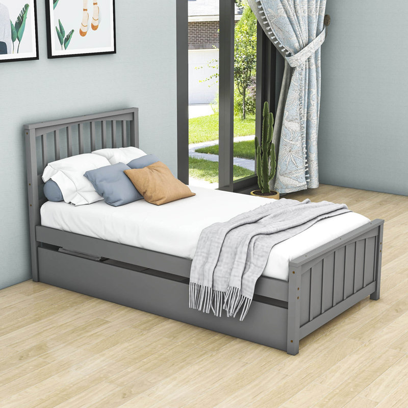 Lit plateforme simple avec lit gigogne, gris