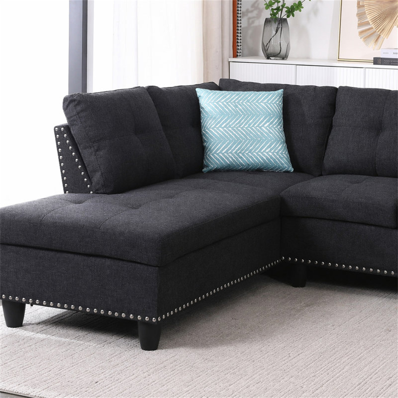 Canapé et méridienne de 98 po de large avec repose-pieds faisant face à la gauche, Gris anthracite
