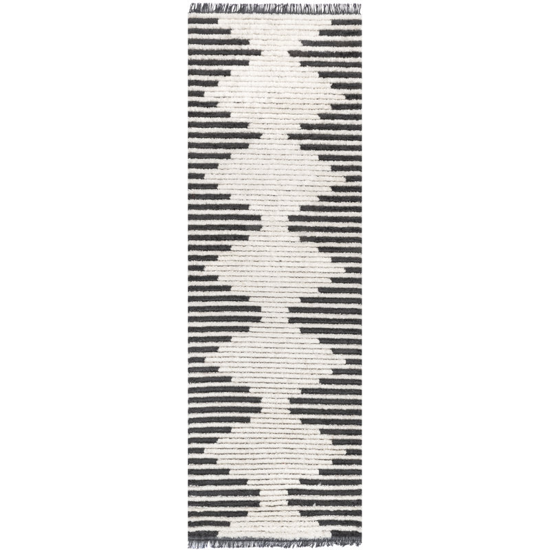Evelina Tribal Shag Area Rug for Living Room Bedroom Dining Room Nursery Kitchen, Beige/Ivory, Runner 2'8" x 8'