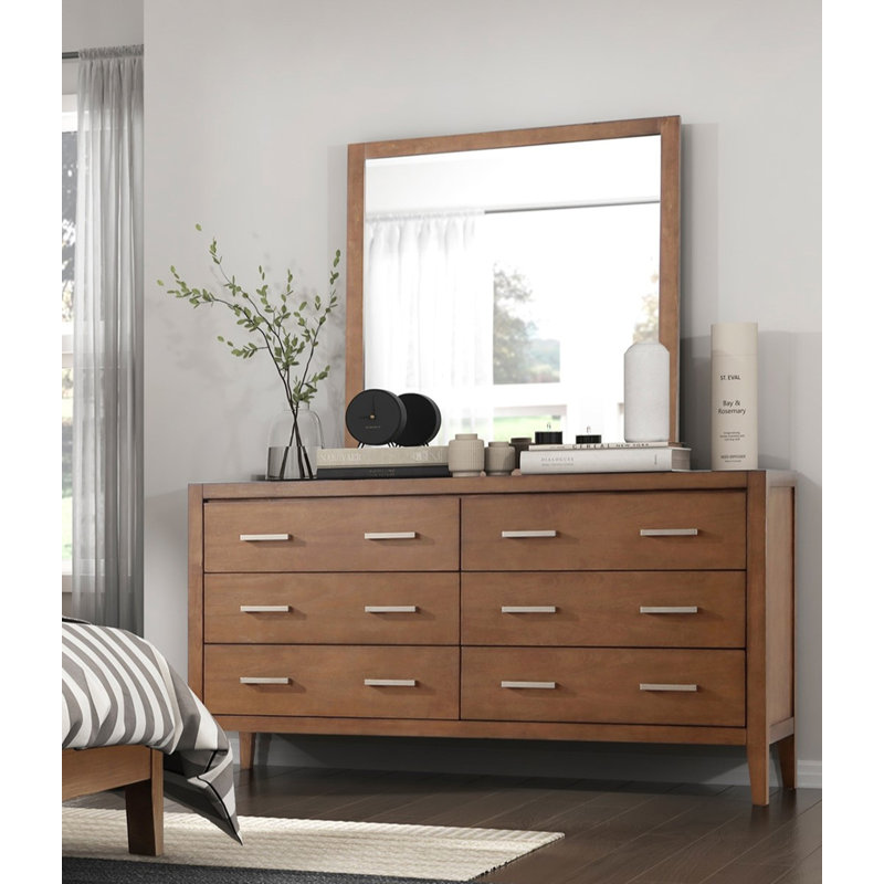 Commode 1 pièce transitionnelle avec 6 tiroirs en bois brun clair